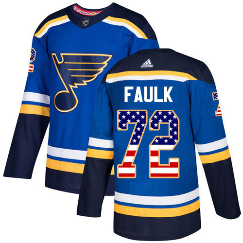 Adidas Blues #72 Justin Faulk Blue Home Authentic USA Flag Stitched NHL Jersey