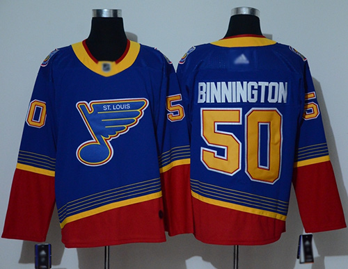 Adidas Blues #50 Jordan Binnington Blue/Red Authentic 2019 Heritage Stitched NHL Jersey