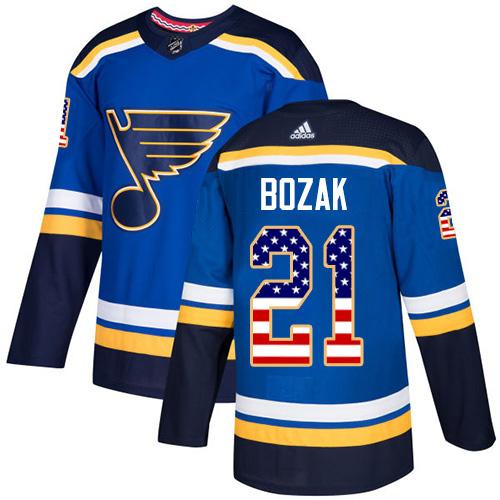Adidas Blues #21 Tyler Bozak Blue Home Authentic USA Flag Stitched NHL Jersey