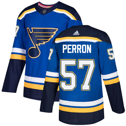 Adidas Blues #57 David Perron Blue Home Authentic Stitched NHL Jersey