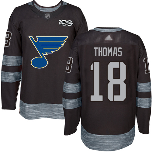 Adidas Blues #18 Robert Thomas Black 1917-2017 100th Anniversary Stitched NHL Jersey