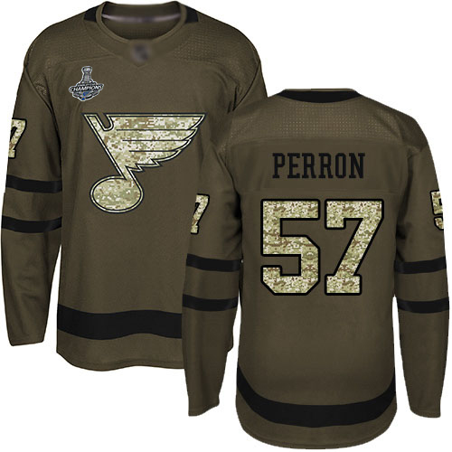 Adidas Blues #57 David Perron Green Salute to Service Stanley Cup Champions Stitched NHL Jersey