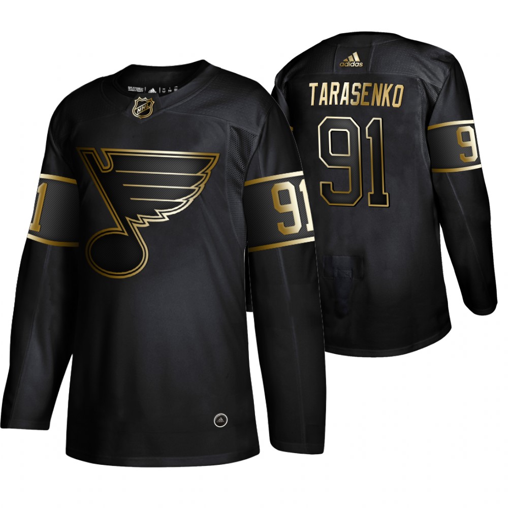 Adidas Blues #91 Vladimir Tarasenko Men's 2019 Black Golden Edition Authentic Stitched NHL Jersey