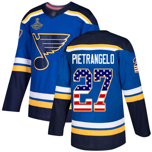 Adidas Blues #27 Alex Pietrangelo Blue Home Authentic USA Flag Stanley Cup Champions Stitched NHL Jersey