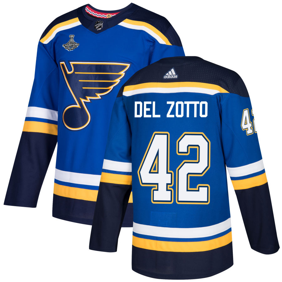 Adidas Blues #42 Michael Del Zotto Blue Home Authentic 2019 Stanley Cup Champions Stitched NHL Jersey