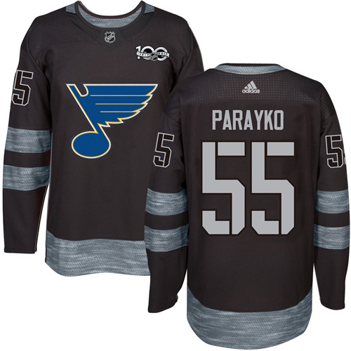 Adidas Blues #55 Colton Parayko Black 1917-2017 100th Anniversary Stitched NHL Jersey