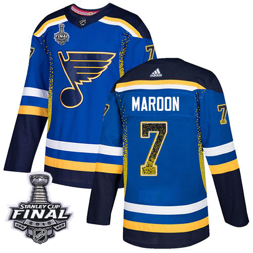 Adidas Blues #7 Patrick Maroon Blue Home Authentic Drift Fashion 2019 Stanley Cup Final Stitched NHL Jersey