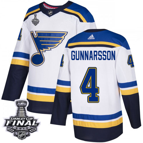 Adidas Blues #4 Carl Gunnarsson White Road Authentic 2019 Stanley Cup Final Stitched NHL Jersey