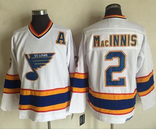 Blues #2 Al MacInnis White/Yellow CCM Throwback Stitched NHL Jersey