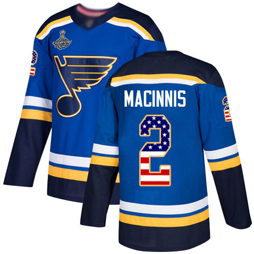 Adidas Blues #2 Al MacInnis Blue Home Authentic USA Flag Stanley Cup Champions Stitched NHL Jersey