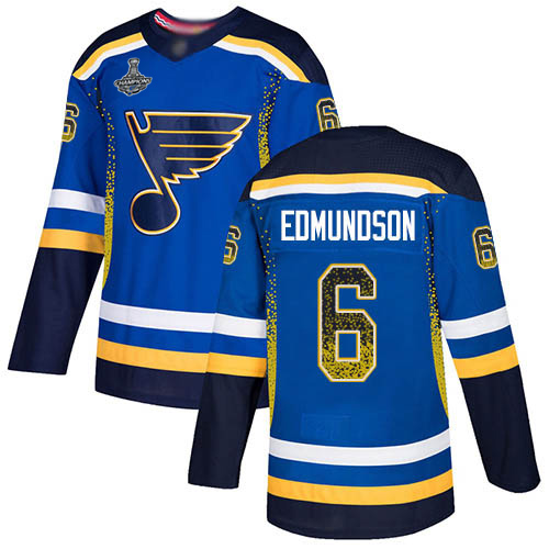 Adidas Blues #6 Joel Edmundson Blue Home Authentic Drift Fashion Stanley Cup Champions Stitched NHL Jersey