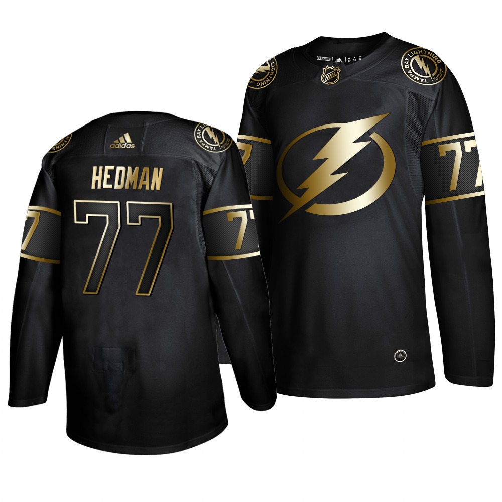 Adidas Lightning #77 Victor Hedman Men's 2019 Black Golden Edition Authentic Stitched NHL Jersey