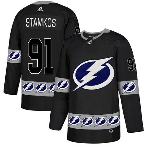 Adidas Lightning #91 Steven Stamkos Black Authentic Team Logo Fashion Stitched NHL Jersey