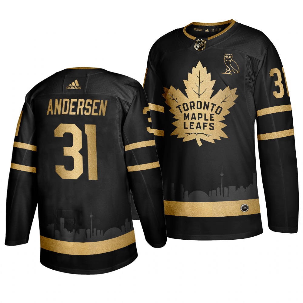 Adidas Maple Leafs #31 Frederik Andersen Men's 2019 Black Golden Edition OVO Branded Stitched NHL Jersey