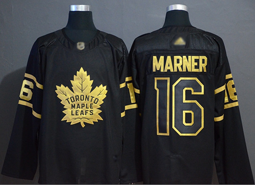 Adidas Maple Leafs #16 Mitchell Marner Black/Gold Authentic Stitched NHL Jersey