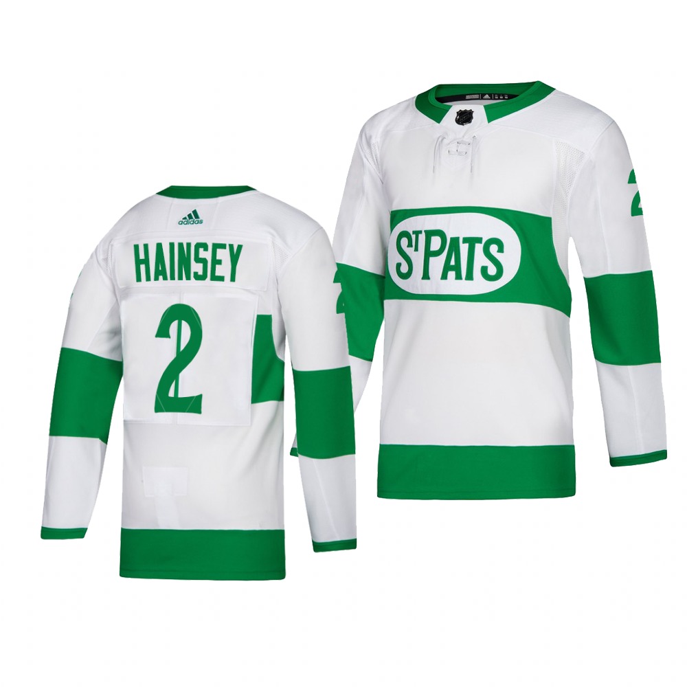 Maple Leafs #2 Ron Hainsey adidas White 2019 St. Patrick's Day Authentic Player Stitched NHL Jersey