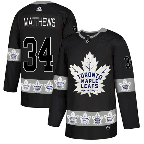 Adidas Maple Leafs #34 Auston Matthews Black Authentic Team Logo Fashion Stitched NHL Jersey