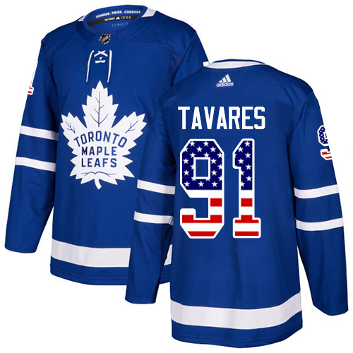 Adidas Maple Leafs #91 John Tavares Blue Home Authentic USA Flag Stitched NHL Jersey