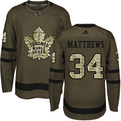 Adidas Maple Leafs #34 Auston Matthews Green Salute to Service Stitched NHL Jersey