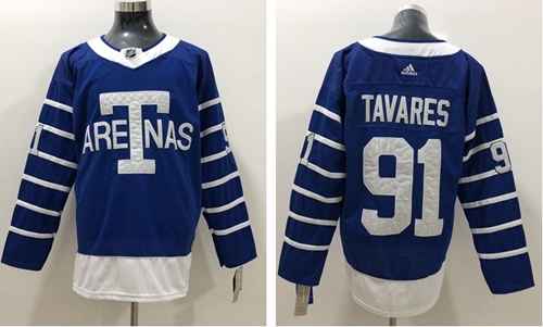 Adidas Maple Leafs #91 John Tavares Blue Authentic 1918 Arenas Throwback Stitched NHL Jersey