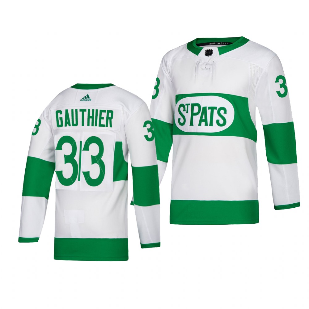 Maple Leafs #33 Frederik Gauthier adidas White 2019 St. Patrick's Day Authentic Player Stitched NHL Jersey