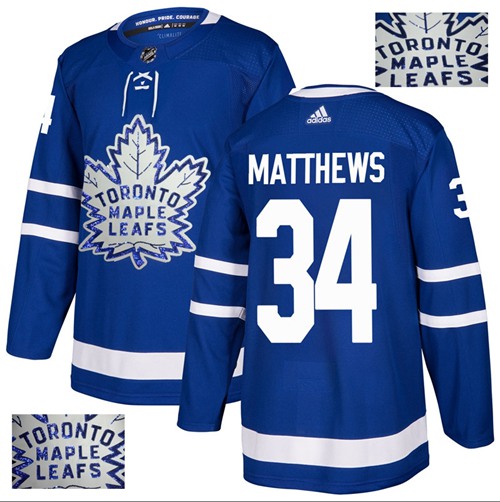 Adidas Maple Leafs #34 Auston Matthews Blue Home Authentic Fashion Gold Stitched NHL Jersey