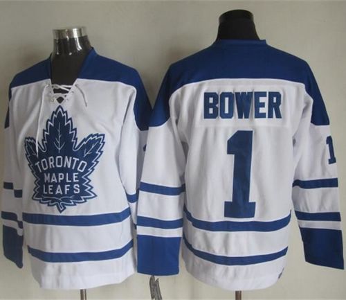 Maple Leafs #1 Johnny Bower White CCM Throwback Winter Classic Stitched NHL Jersey