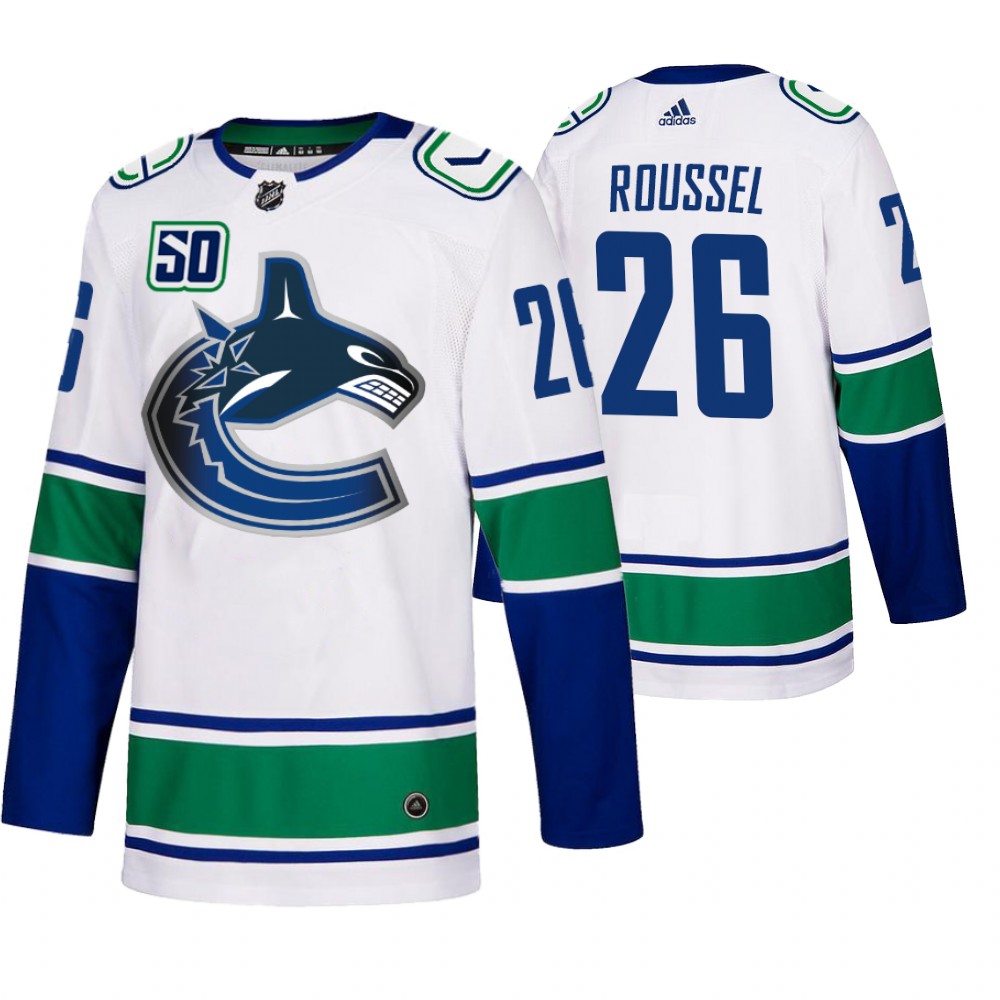 Vancouver Canucks #26 Antoine Roussel 50th Anniversary Men's White 2019-20 Away Authentic NHL Jersey