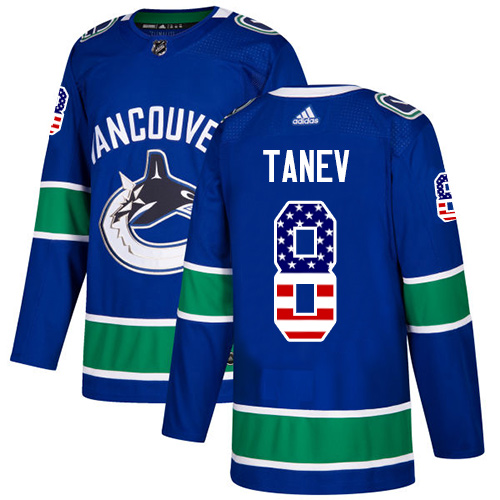 Adidas Canucks #8 Christopher Tanev Blue Home Authentic USA Flag Stitched NHL Jersey