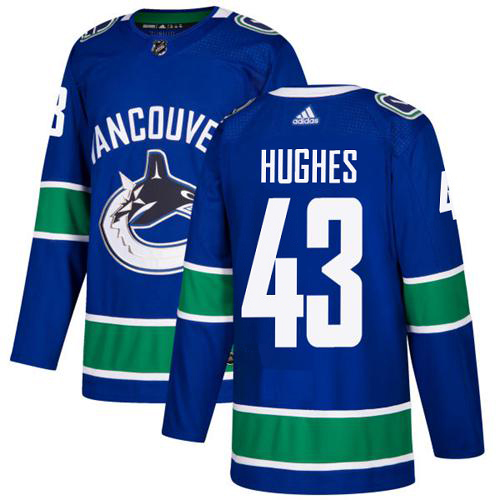 Adidas Canucks #43 Quinn Hughes Blue Home Authentic Stitched NHL Jersey