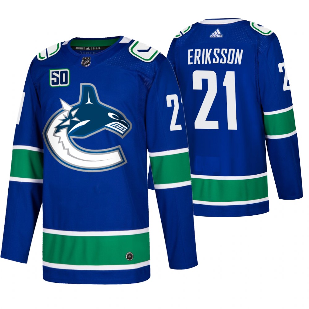 Men's Vancouver Canucks #21 Loui Eriksson Adidas Blue 2019-20 Home Authentic NHL Jersey