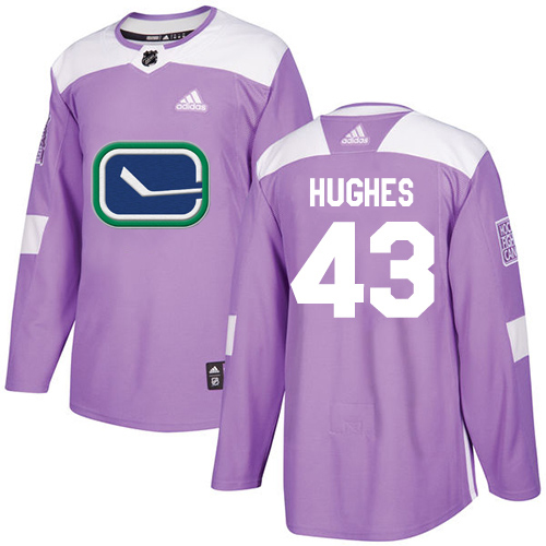 Adidas Canucks #43 Quinn Hughes Purple Authentic Fights Cancer Stitched NHL Jersey
