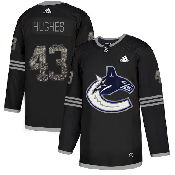Adidas Canucks #43 Quinn Hughes Black Authentic Classic Stitched NHL Jersey
