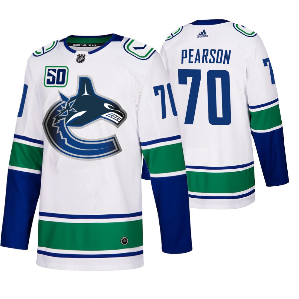 Vancouver Canucks #70 Tanner Pearson 50th Anniversary Men's White 2019-20 Away Authentic NHL Jersey