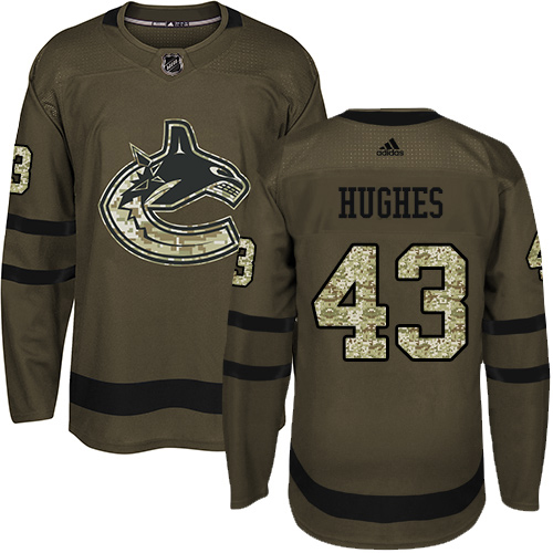 Adidas Canucks #43 Quinn Hughes Green Salute to Service Stitched NHL Jersey