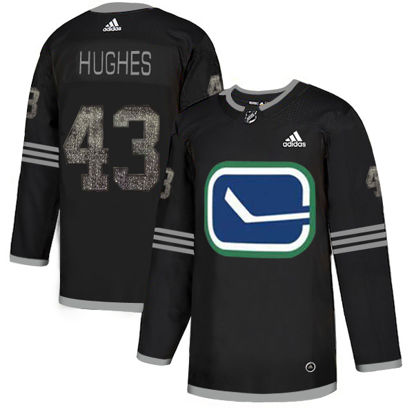 Adidas Canucks #43 Quinn Hughes Black_1 Authentic Classic Stitched NHL Jersey