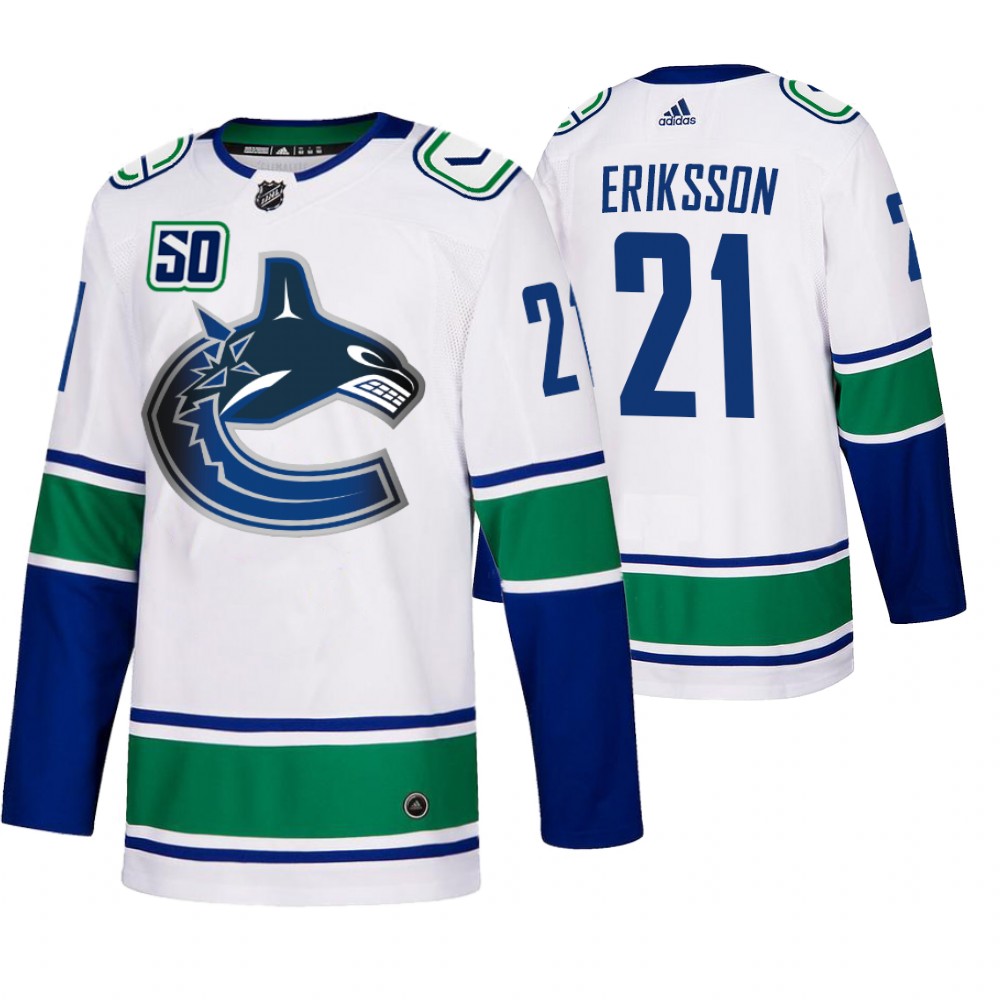 Vancouver Canucks #21 Loui Eriksson 50th Anniversary Men's White 2019-20 Away Authentic NHL Jersey