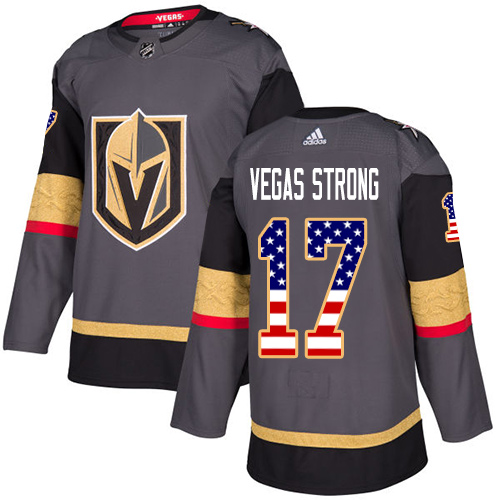 Adidas Golden Knights #17 Vegas Strong Grey Home Authentic USA Flag Stitched NHL Jersey