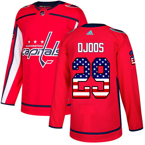 Adidas Capitals #29 Christian Djoos Red Home Authentic USA Flag Stitched NHL Jersey