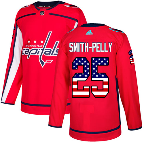 Adidas Capitals #25 Devante Smith-Pelly Red Home Authentic USA Flag Stitched NHL Jersey