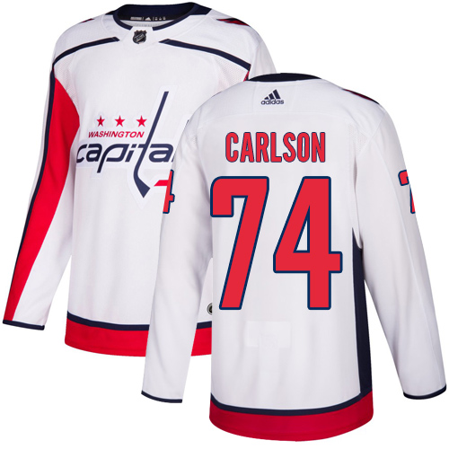 Adidas Capitals #74 John Carlson White Road Authentic Stitched NHL Jersey