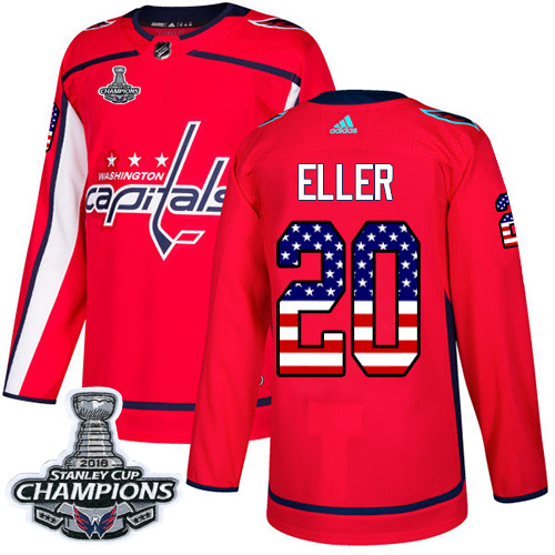 Adidas Capitals #20 Lars Eller Red Home Authentic USA Flag Stanley Cup Final Champions Stitched NHL Jersey