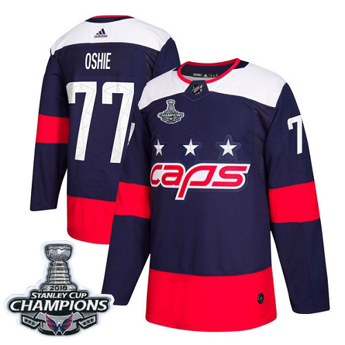 Adidas Capitals #77 T.J. Oshie Navy Authentic 2018 Stadium Series Stanley Cup Final Champions Stitched NHL Jersey