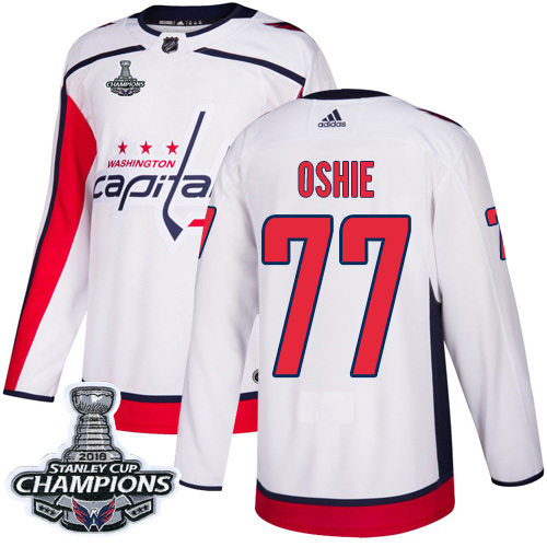 Adidas Capitals #77 T.J. Oshie White Road Authentic Stanley Cup Final Champions Stitched NHL Jersey
