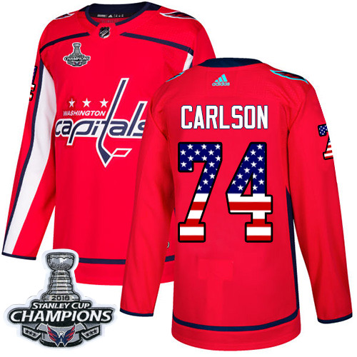 Adidas Capitals #74 John Carlson Red Home Authentic USA Flag Stanley Cup Final Champions Stitched NHL Jersey