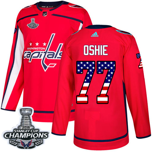 Adidas Capitals #77 T.J. Oshie Red Home Authentic USA Flag Stanley Cup Final Champions Stitched NHL Jersey