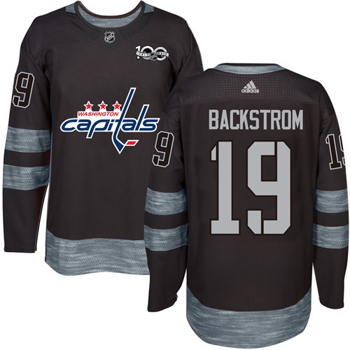 Adidas Capitals #19 Nicklas Backstrom Black 1917-2017 100th Anniversary Stitched NHL Jersey