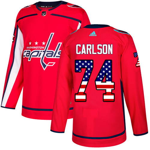 Adidas Capitals #74 John Carlson Red Home Authentic USA Flag Stitched NHL Jersey