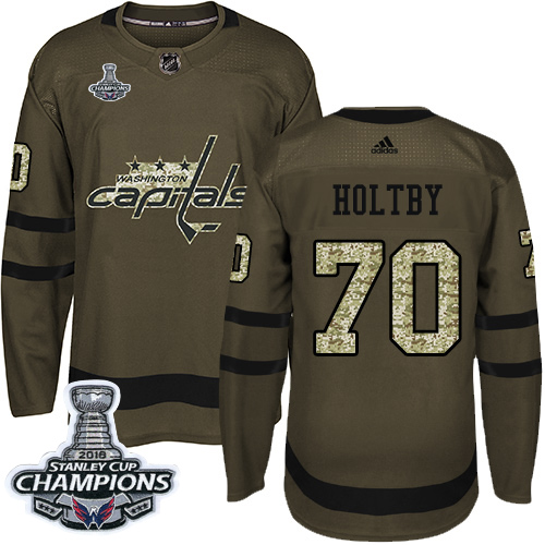Adidas Capitals #70 Braden Holtby Green Salute to Service Stanley Cup Final Champions Stitched NHL Jersey