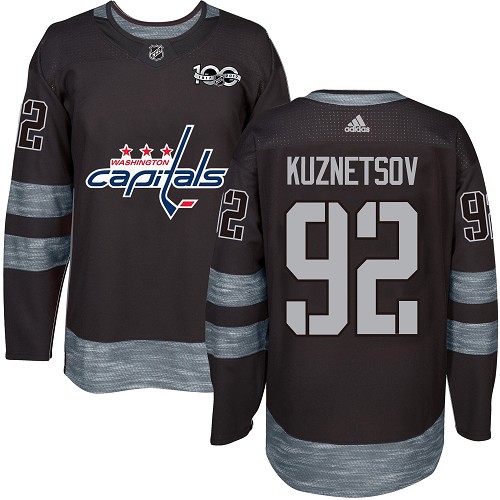 Adidas Capitals #92 Evgeny Kuznetsov Black 1917-2017 100th Anniversary Stitched NHL Jersey